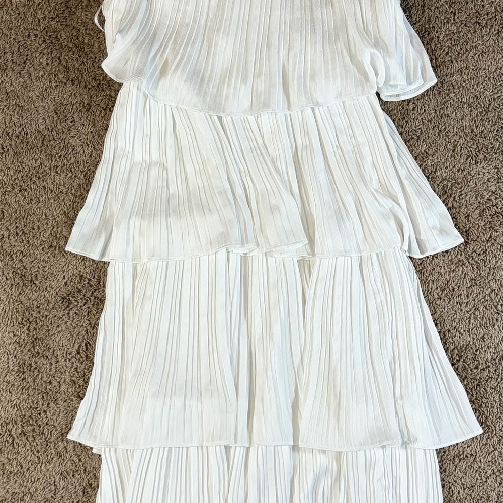 Lulus Tier and Far White Tiered Pleated Halter Midi Dress - Picture 2 of 11